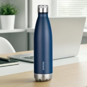 Borosil 1L Hydra Bolt Matte Blue Stainless Steel Water Bottle | Double Wall Vacuum Insulated Flask | 24 Hours Hot and Cold | Bottle for Office, Gym, School | 1 Year Warranty